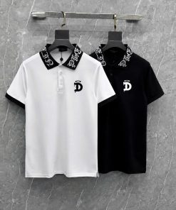 Áo Polo Nam Nữ Cổ Bẻ Philipp Plein Cotton Gai Thêu Logo QP Sắt Ngực Phối Cổ Dệt Nổi Chữ Vintage Dành Cho Anh Em Boy Phố