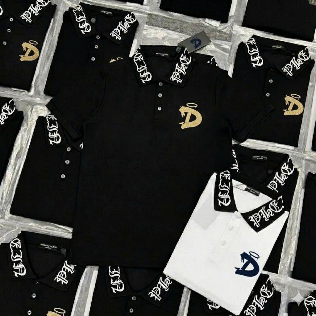 Áo Polo Nam Nữ Cổ Bẻ Philipp Plein Cotton Gai Thêu Logo QP Sắt Ngực Phối Cổ Dệt Nổi Chữ Vintage Dành Cho Anh Em Boy Phố - Ảnh 4